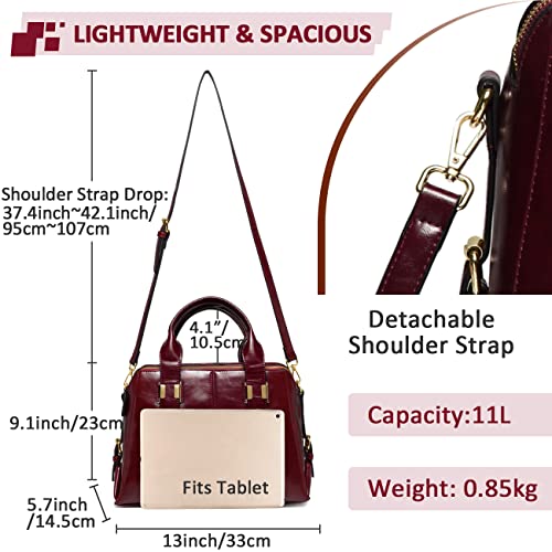 VASCHY Satchel Bag for Women, Faux Patent Leather Top Handle Handbag Work Tote Purse with Triple Compartments Burgundy