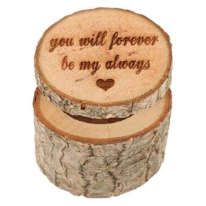 numblartd rustic wooden printed wedding ring holder box – shabby ring bearer box for valentines day anniversary engagement wedding gift jewelry box (forever and always)