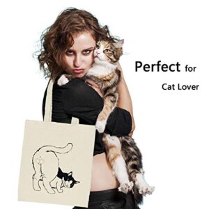 ALGET Women Tote Bag Cute Kitty Cat Balls Design, Handmade Handbag Canvas Shoulder Zipper Bags, with Inner Pocket