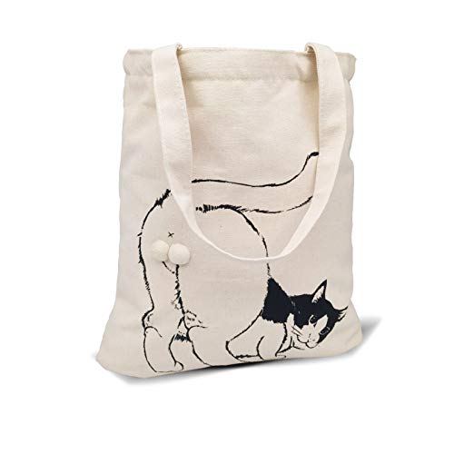 ALGET Women Tote Bag Cute Kitty Cat Balls Design, Handmade Handbag Canvas Shoulder Zipper Bags, with Inner Pocket