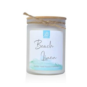 bb candles coastal essentials natural soy hand poured candle, beach linen scent, fragrant coastal candle with strong scents, artisan candle, 12oz, 90+ hours burn time