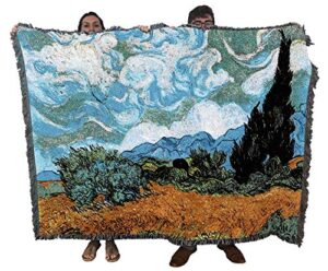 pure country weavers wheat field with cypresses blanket by vincent van gogh – fine art gift tapestry throw woven from cotton – made in the usa (72×54)