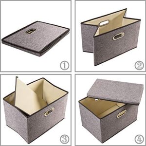 PRANDOM Large Collapsible Storage Bins with Lids [3-Pack] Linen Fabric Foldable Storage Boxes Organizer Containers Baskets Cube with Cover for Home Bedroom Closet Office Nursery (17.7x11.8x11.8)