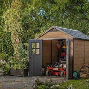 Keter Newton 7.5x9 Large Resin Outdoor Storage Shed Kit – Perfect to Store Patio Furniture, Garden Tools, Bike Accessories, and Lawn Mower, Mahogany Brown