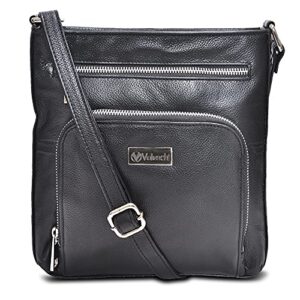 levogue genuine leather front pocket zipper crossbody handbag for women – handmade by valenchi (black floater)