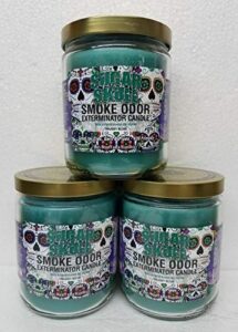 smoke odor exterminator 13 oz jar candles (sugar skull, 3) set of three candles.