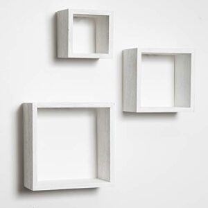 everly hart collection distressed white 3 piece floating cube wall shelf