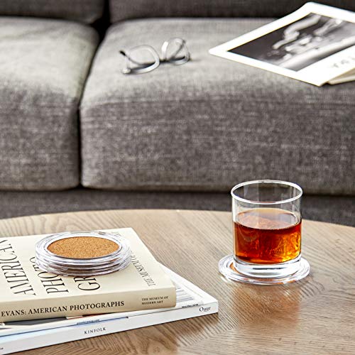 Spectrum Diversified, Clear Acrylic & Cork Set Set of 4 Absorbent Cork Coffee Tables, Drink Coasters to Prevent Water Damage, 4 Count