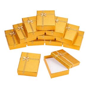 benecreat 12 pack gold kraft cardboard jewelry gift boxes necklace ring box 3.5×2.5×1 with bows for anniversaries, weddings, birthdays, festival gift packaging