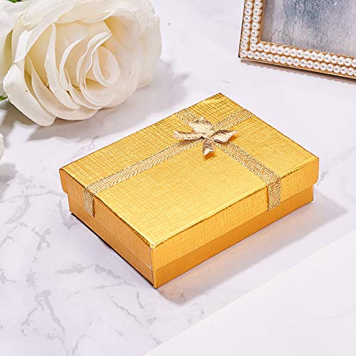 BENECREAT 12 Pack Gold Kraft Cardboard Jewelry Gift Boxes Necklace Ring Box 3.5x2.5x1 with Bows for Anniversaries, Weddings, Birthdays, Festival Gift Packaging