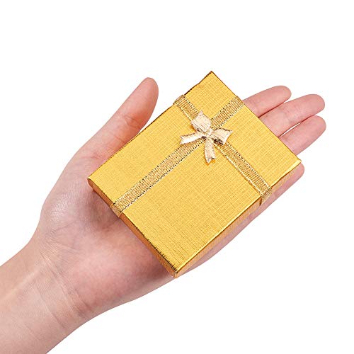 BENECREAT 12 Pack Gold Kraft Cardboard Jewelry Gift Boxes Necklace Ring Box 3.5x2.5x1 with Bows for Anniversaries, Weddings, Birthdays, Festival Gift Packaging