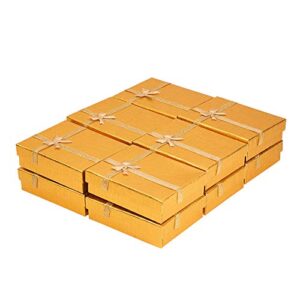 BENECREAT 12 Pack Gold Kraft Cardboard Jewelry Gift Boxes Necklace Ring Box 3.5x2.5x1 with Bows for Anniversaries, Weddings, Birthdays, Festival Gift Packaging