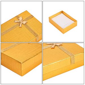 BENECREAT 12 Pack Gold Kraft Cardboard Jewelry Gift Boxes Necklace Ring Box 3.5x2.5x1 with Bows for Anniversaries, Weddings, Birthdays, Festival Gift Packaging