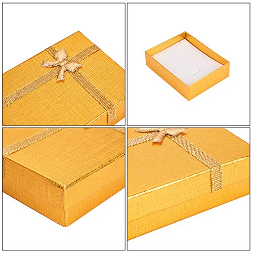 BENECREAT 12 Pack Gold Kraft Cardboard Jewelry Gift Boxes Necklace Ring Box 3.5x2.5x1 with Bows for Anniversaries, Weddings, Birthdays, Festival Gift Packaging