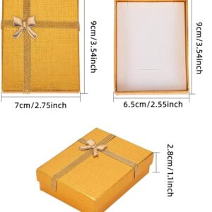 BENECREAT 12 Pack Gold Kraft Cardboard Jewelry Gift Boxes Necklace Ring Box 3.5x2.5x1 with Bows for Anniversaries, Weddings, Birthdays, Festival Gift Packaging