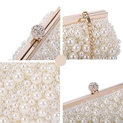 UBORSE Pearl Beaded Clutch Evening Bags for Women Formal Bridal Wedding Clutch Purse Prom Cocktail Party Handbags (One Size, White)