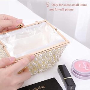 UBORSE Pearl Beaded Clutch Evening Bags for Women Formal Bridal Wedding Clutch Purse Prom Cocktail Party Handbags (One Size, White)