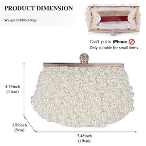 UBORSE Pearl Beaded Clutch Evening Bags for Women Formal Bridal Wedding Clutch Purse Prom Cocktail Party Handbags (One Size, White)