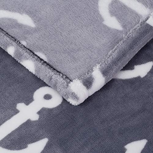 Soft Warm Anchor Plush Throw Blanket for Couch – Comfortable Lightweight Fleece Travel Blanket Nautical Decor 50” x 60”