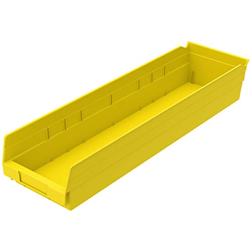 Akro-Mils 30164 Plastic Nesting Shelf Bin Box, (24-Inch x 6-1/2-Inch x 4-Inch), Yellow, (6-Pack)