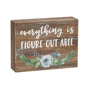 collins painting inspirational wood grain mini block sign, 4″ (everything is figure-out-able)