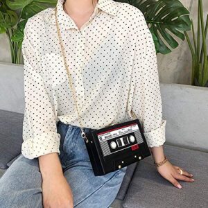 Reberomantic Women Retro Radio Shape Crossbody Bag PU Leather Vintage Evening Clutch Purses (T-Black)