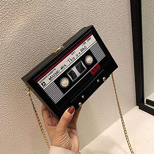 Reberomantic Women Retro Radio Shape Crossbody Bag PU Leather Vintage Evening Clutch Purses (T-Black)