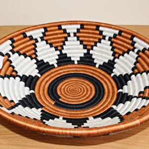 Large Hand Woven African Basket - 12 Inches Sisal & Sweetgrass Basket - Handmade in Rwanda, Gingerbread/Cinnamon Brown, Black, RB031