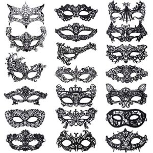 20 pieces lace mask masquerade venetian eyemask halloween sexy woman lace mask for halloween masquerade carnival party costume ball, black