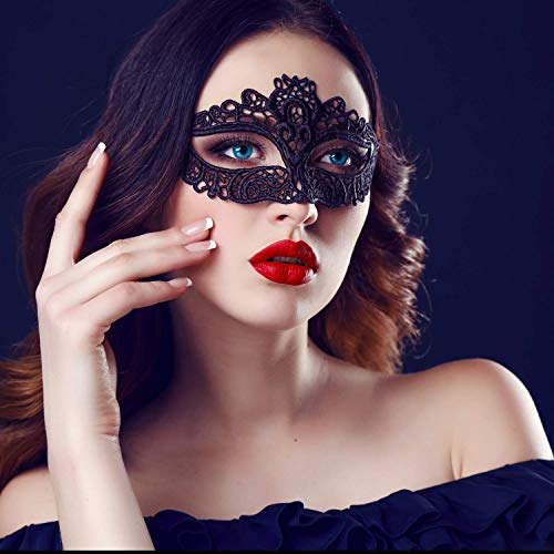 20 Pieces Lace Mask Masquerade Venetian Eyemask Halloween Sexy Woman Lace Mask for Halloween Masquerade Carnival Party Costume Ball, Black