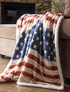 carstens, inc carstens wrangler stars & stripes usa american flag sherpa fleece 54×68 throw blanket, 54″ x 68″, white