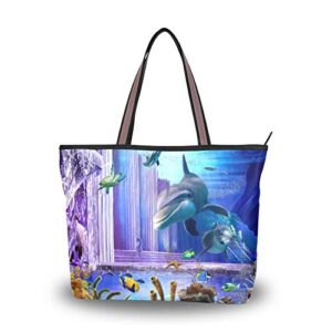 zip tote bag 3d ocean dolphin fish women’s handbags shoulder bags satchel purse