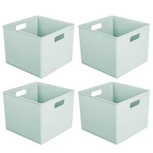 mDesign Plastic Deep Home Storage Organizer Basket Bin, Handles for Cube Furniture Shelving in Office, Closet, Bedroom, Laundry Room, Nursery, Kids Toy Room Shelf, Ligne Collection, 4 Pack, Mint Green