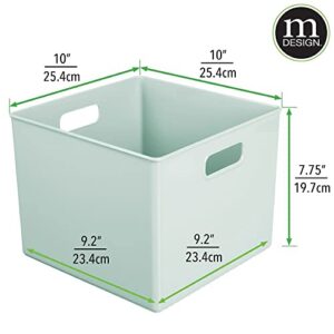 mDesign Plastic Deep Home Storage Organizer Basket Bin, Handles for Cube Furniture Shelving in Office, Closet, Bedroom, Laundry Room, Nursery, Kids Toy Room Shelf, Ligne Collection, 4 Pack, Mint Green