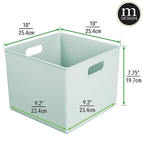 mDesign Plastic Deep Home Storage Organizer Basket Bin, Handles for Cube Furniture Shelving in Office, Closet, Bedroom, Laundry Room, Nursery, Kids Toy Room Shelf, Ligne Collection, 4 Pack, Mint Green