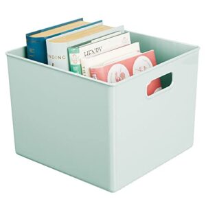 mDesign Plastic Deep Home Storage Organizer Basket Bin, Handles for Cube Furniture Shelving in Office, Closet, Bedroom, Laundry Room, Nursery, Kids Toy Room Shelf, Ligne Collection, 4 Pack, Mint Green