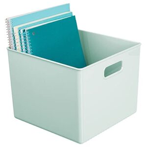 mDesign Plastic Deep Home Storage Organizer Basket Bin, Handles for Cube Furniture Shelving in Office, Closet, Bedroom, Laundry Room, Nursery, Kids Toy Room Shelf, Ligne Collection, 4 Pack, Mint Green