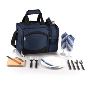 PICNIC TIME Malibu Cooler Picnic Basket, Insulated Cooler Tote with Picnic Set, (Navy Blue with Black Accents)