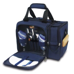 PICNIC TIME Malibu Cooler Picnic Basket, Insulated Cooler Tote with Picnic Set, (Navy Blue with Black Accents)