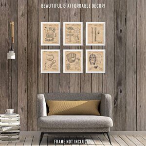 Vintage Baseball Patent Prints, 6 (8x10) Unframed Photos, Wall Art Decor Gifts Under 25 for Home Office Garage School Gym College Man Cave Student Teacher Coach Champion Team Sports League Fans