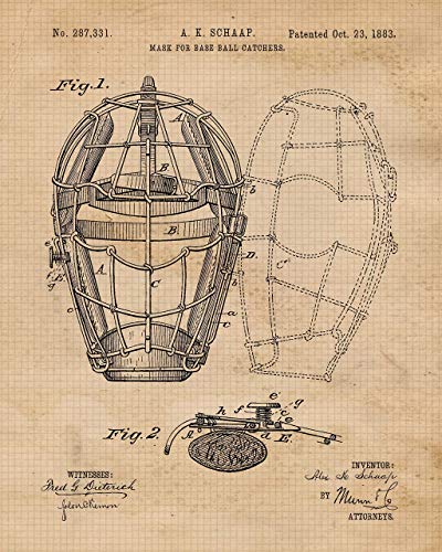 Vintage Baseball Patent Prints, 6 (8x10) Unframed Photos, Wall Art Decor Gifts Under 25 for Home Office Garage School Gym College Man Cave Student Teacher Coach Champion Team Sports League Fans