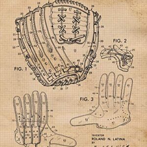 Vintage Baseball Patent Prints, 6 (8x10) Unframed Photos, Wall Art Decor Gifts Under 25 for Home Office Garage School Gym College Man Cave Student Teacher Coach Champion Team Sports League Fans