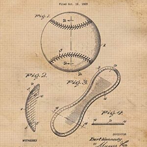 Vintage Baseball Patent Prints, 6 (8x10) Unframed Photos, Wall Art Decor Gifts Under 25 for Home Office Garage School Gym College Man Cave Student Teacher Coach Champion Team Sports League Fans