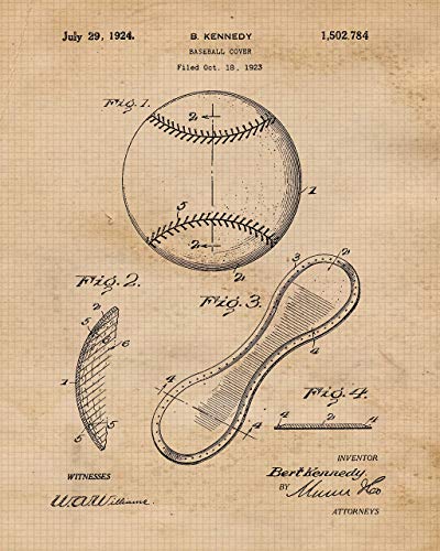 Vintage Baseball Patent Prints, 6 (8x10) Unframed Photos, Wall Art Decor Gifts Under 25 for Home Office Garage School Gym College Man Cave Student Teacher Coach Champion Team Sports League Fans