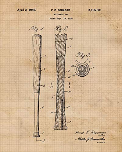 Vintage Baseball Patent Prints, 6 (8x10) Unframed Photos, Wall Art Decor Gifts Under 25 for Home Office Garage School Gym College Man Cave Student Teacher Coach Champion Team Sports League Fans