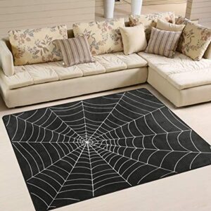 alaza white spider web on black indoor modern area rug 4′ x 5′, dining room home bedroom carpet floor mat nursery rug room mat