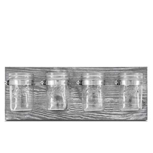 besuerte rustic antique mason jar organizer hanging wall holder for home decor, bathroom, kitchen, office, farmhouse with 4-jar,gray
