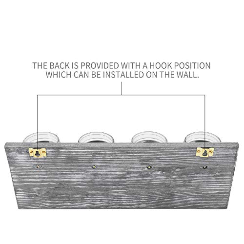 BeSuerte Rustic Antique Mason Jar Organizer Hanging Wall Holder for Home Decor, Bathroom, Kitchen, Office, Farmhouse with 4-Jar,Gray