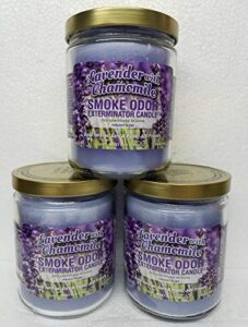 smoke odor exterminator 13 oz jar candles lavender chamomile, (3) set of three candles.