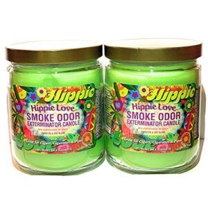 smoke odor exterminator 13 oz jar candles hippie love, (2) set of two candles.